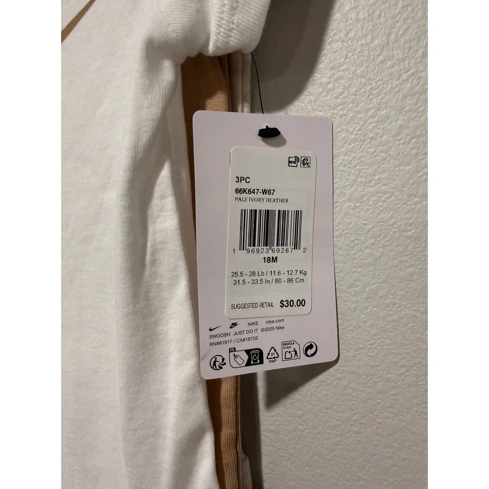 Nike Infant 3-Pack Bodysuits White Tan Oatmeal 18M 66K647-W67